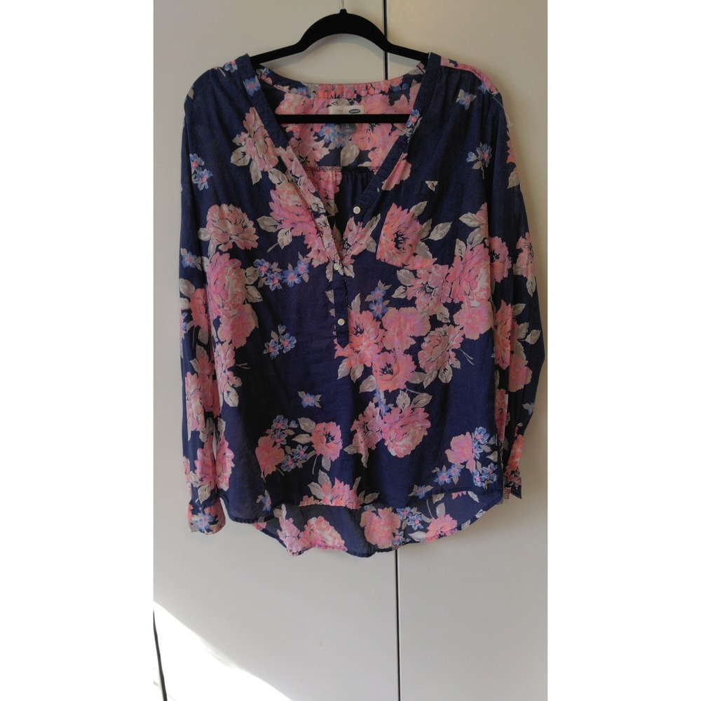 Old Navy Womens Floral Tunic Top Size XL Navy Sheer Lightweight Relaxed Boho